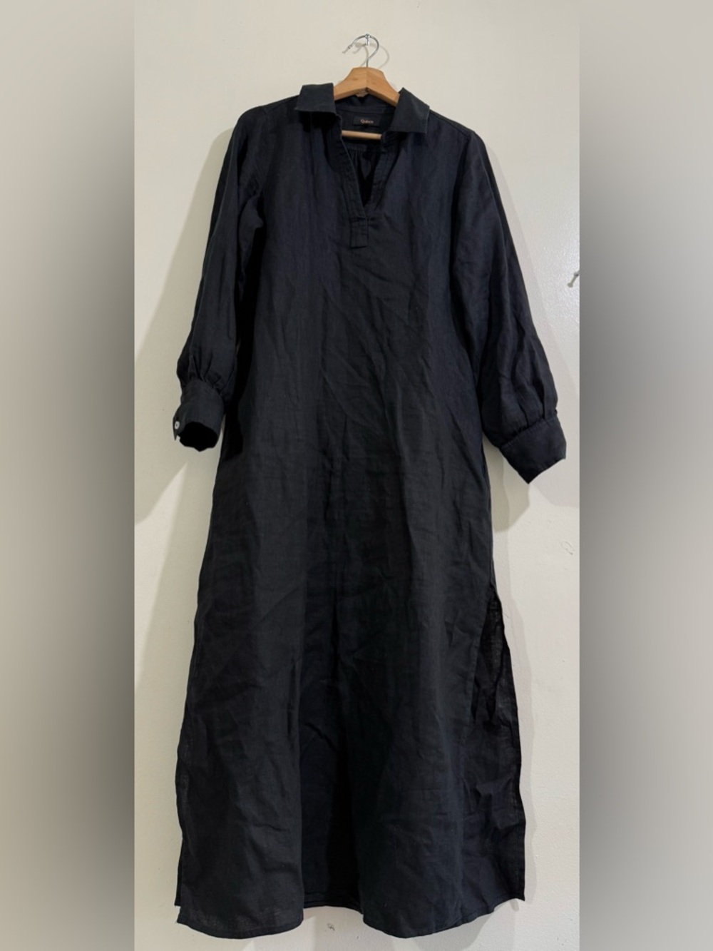 Quince Black Collared Maxi Dress with Balloon Sleeves
